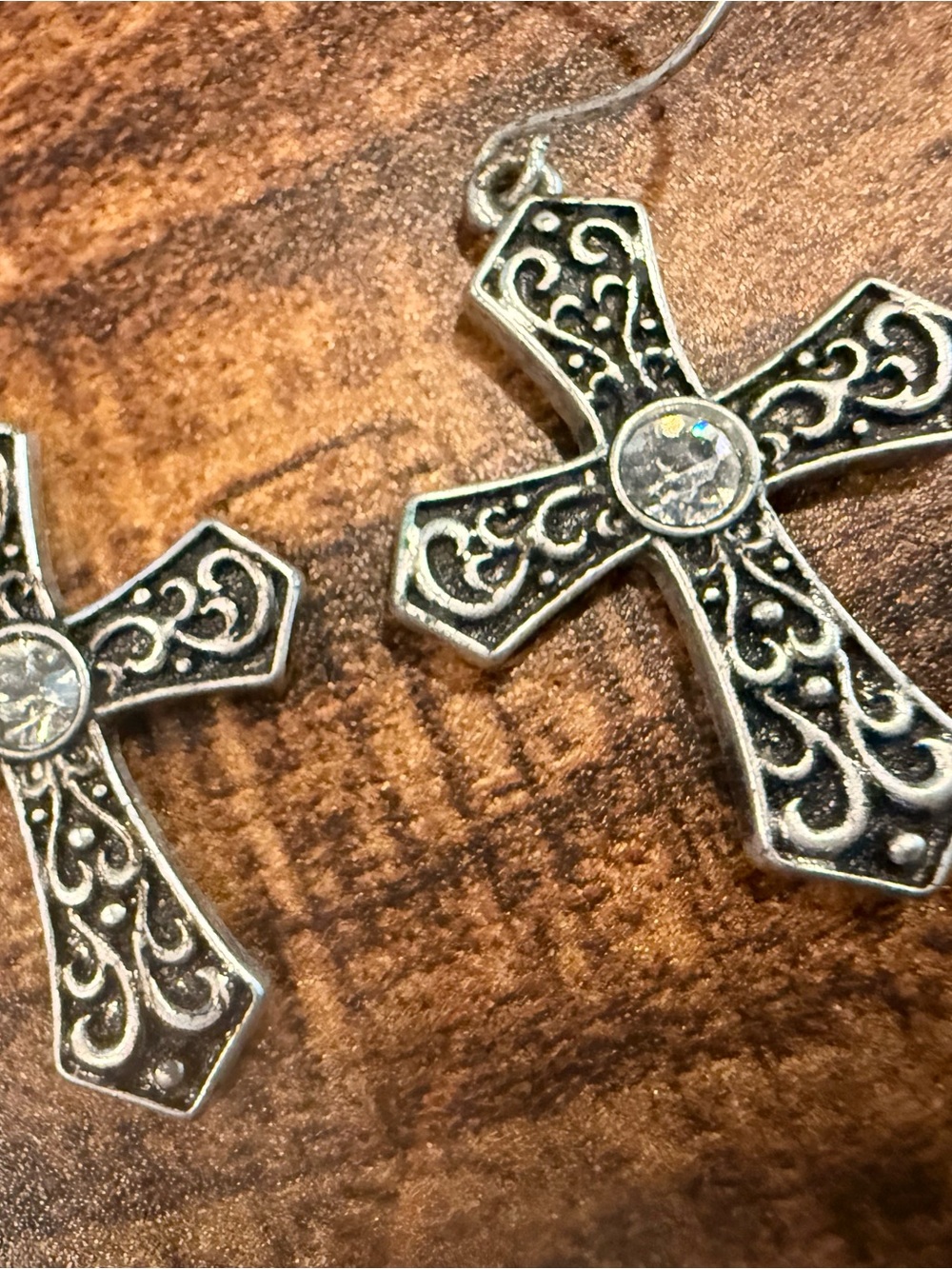 Sterling-Style Silver Cross Drop Earrings with Clear Crystal